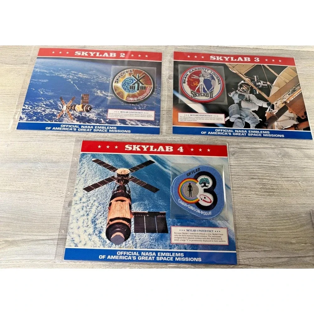 3 Vtg Official NASA Emblem Patch SKYLAB 2, 3 & 4 With Mission Data Card Facts